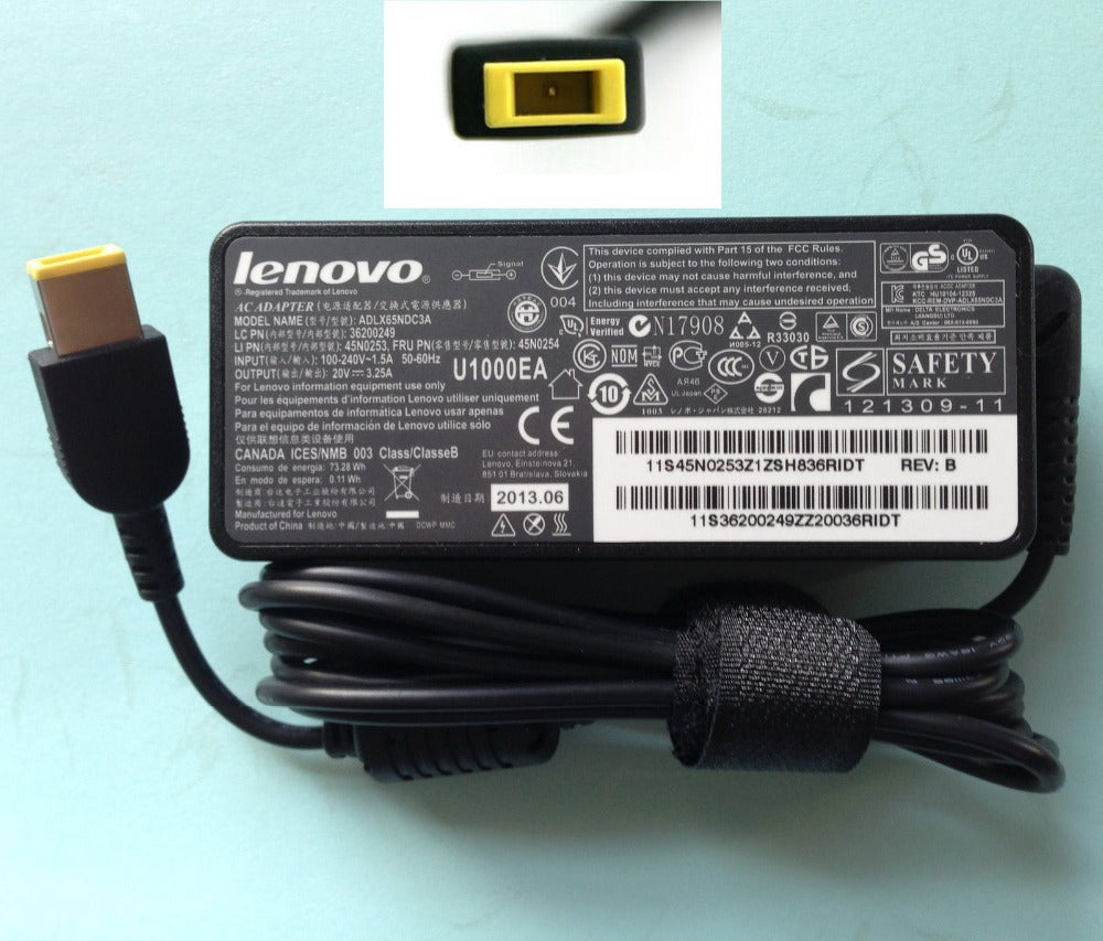 LENOVO SQUARE PIN LAPTOP CHARGER 20V 3.25A 65W (USB).