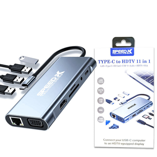 SPEED-X 11 IN 1 MULTI-PORT TYPE C 4K HDMI USB 3.0 CONVERTER.