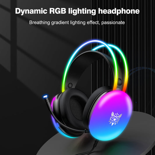 ONIKUMA-X25 PRO RGB HEAD BEAM WITH MIC 3.5MM DURABLE STEREO SURROUND GAMING HEADSET BLACK.