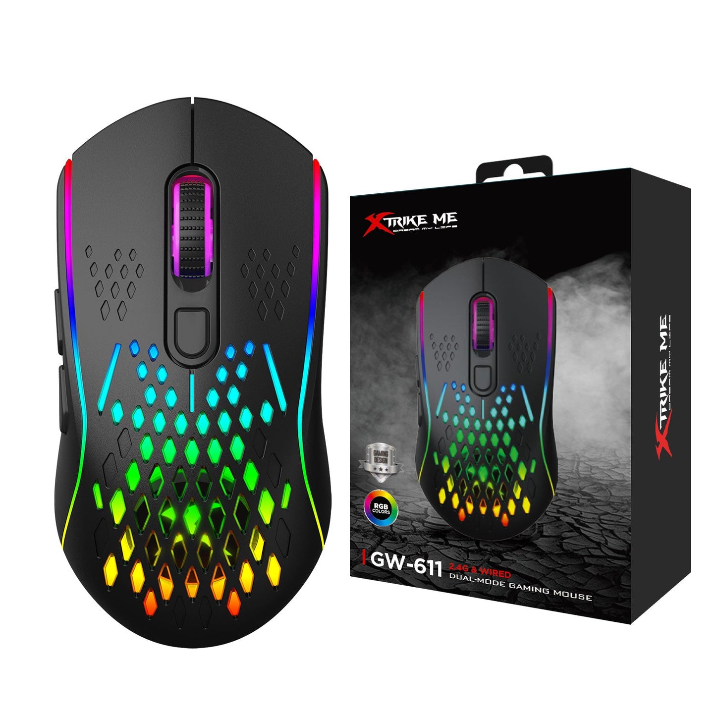 XTRITKE ME GW-611 (7 Buttons) RGB Wireless Gaming Mouse.