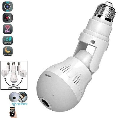 WiFi Flexible Light Bulb Camera 1080P HD Wireless 360 Degree Panoramic Infrared Night Vision WITH V380 APP.