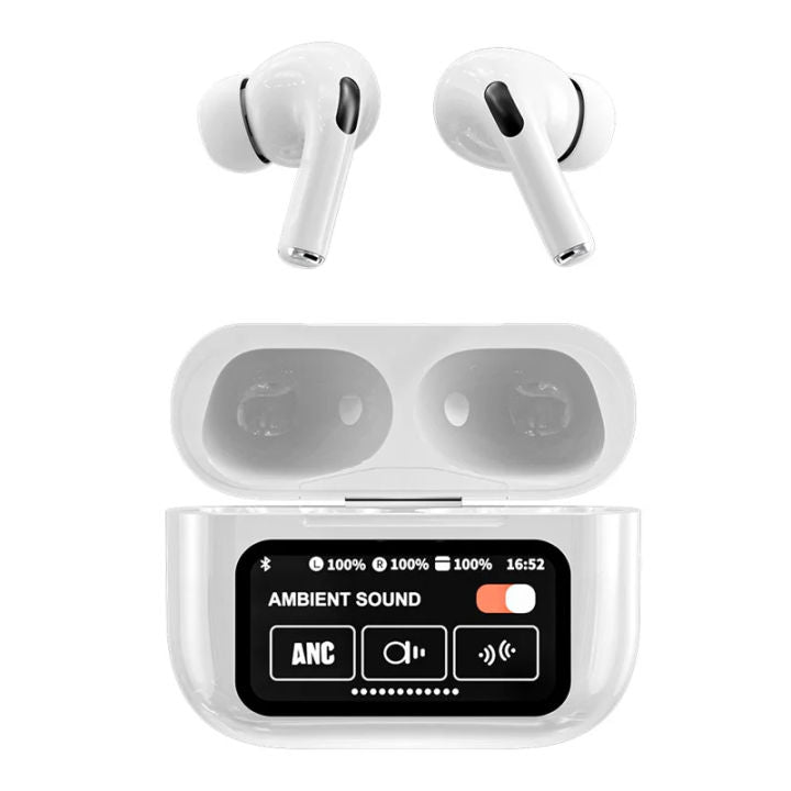 A9 Pro Airpods- Wireless Earbuds, 32H Playtime Bluetooth 5.4 Touch Screen Display Earbuds ANC+ENC TWS Noise Cancelling Earbuds for iOS Android Cell Phone