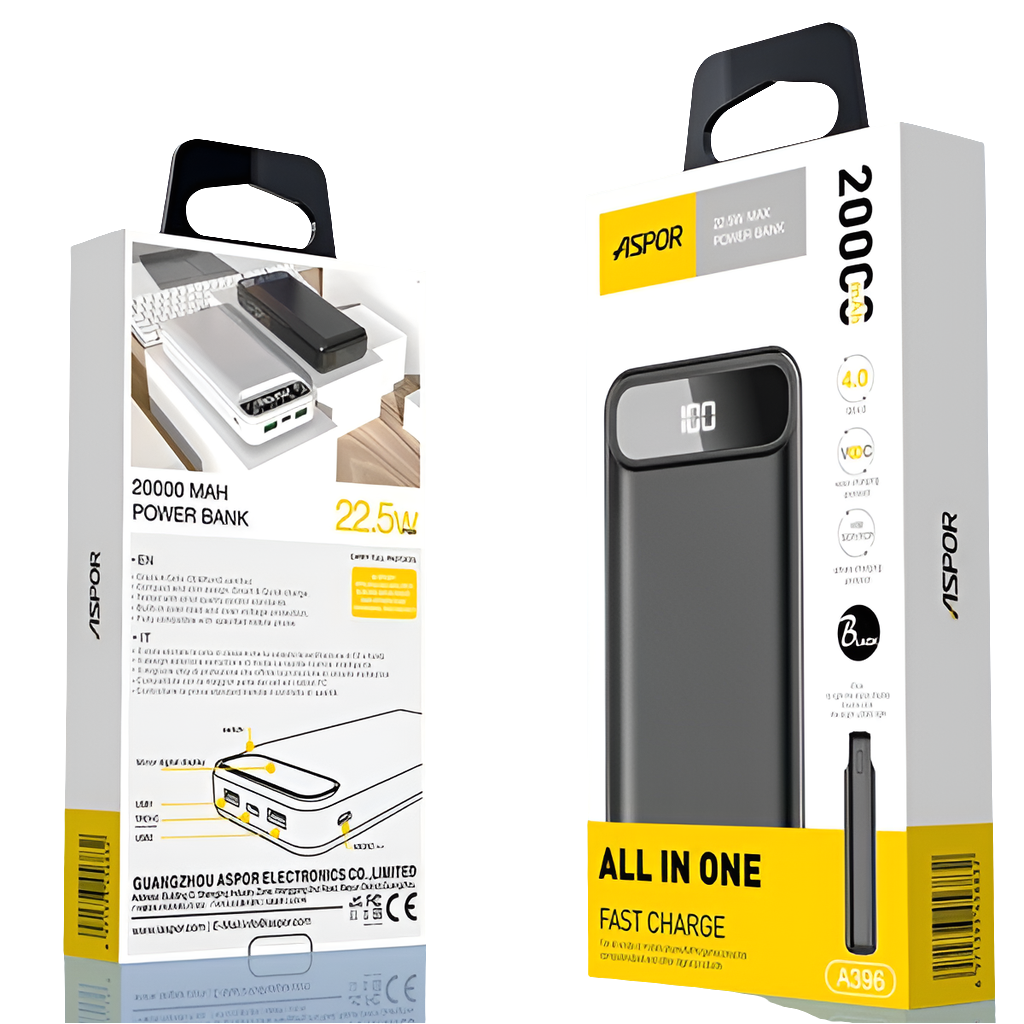 A396 ASPOR A396 PD 20000mAh PD Fast power bank