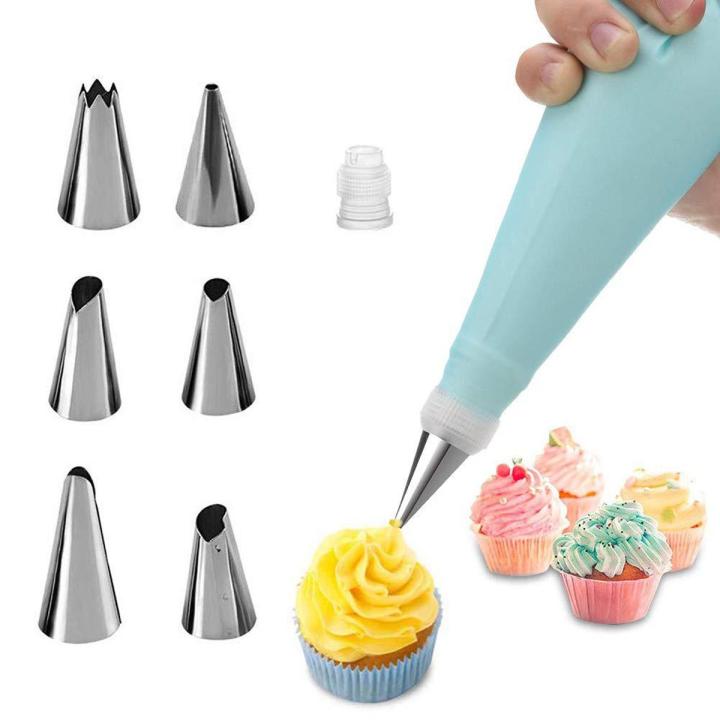 Silicone Icing Cream Pastry Bag and 6 Pcs Piping Nozzle Set for Cake Decorating, Stainless Steel