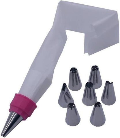 Silicone Icing Cream Pastry Bag and 6 Pcs Piping Nozzle Set for Cake Decorating, Stainless Steel