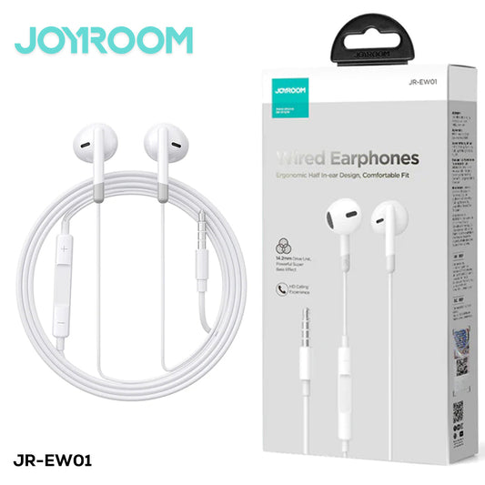 JOYROOM-EW01 3.5MM Wired Series Half In-Ear Wired Earphones white.