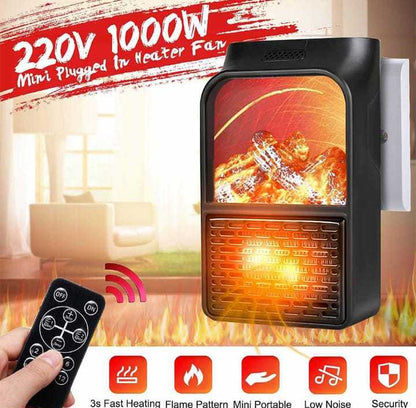 Flame Heater 1000W Mini Portable Electric Fireplace Warmer, Adjustable Room Heater.