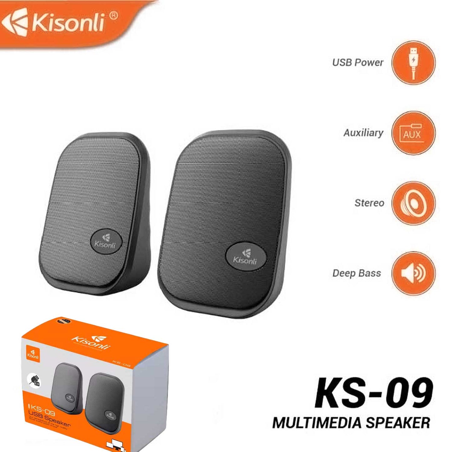 KISONLI KS-09 FASHIONABLE 2 INCH AUDIO SPEAKERS FOR PC OR LAPTOP.