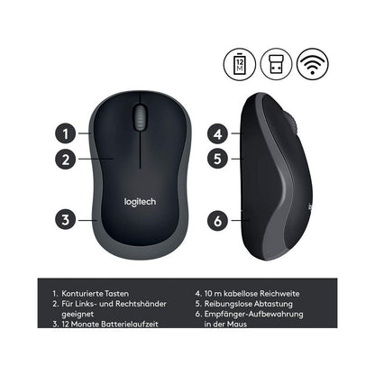 Logitech M185 Wireless Mouse (Swift Grey) with USB Mini Receiver, Compatible with PC, Mac, Laptop