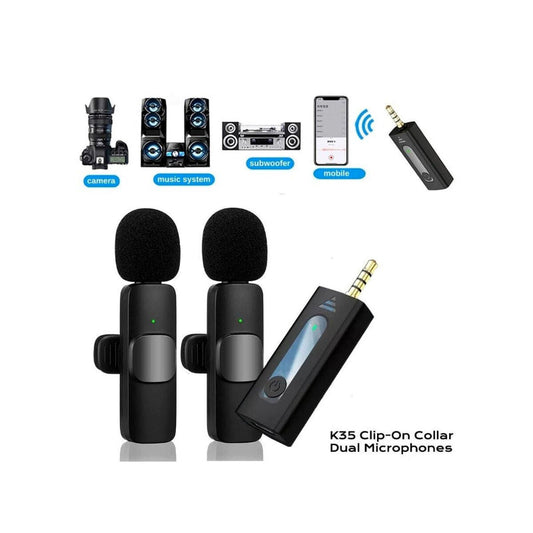 K35 High Quality Wireless Dual Microphone For Mobile Phone And Camera.