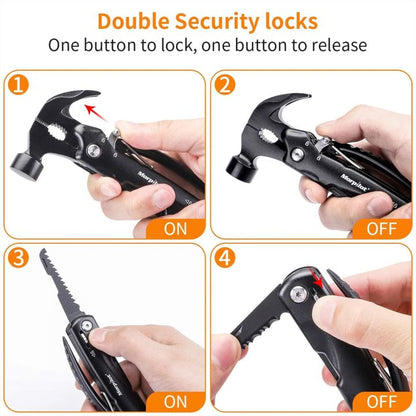 Morpilot Multitool Hammer All in One Tool for Camping Hiking Hunting Survival EDC with Screwdriver Plier Knife Bottle Opener Safety Lock Belt Pouch