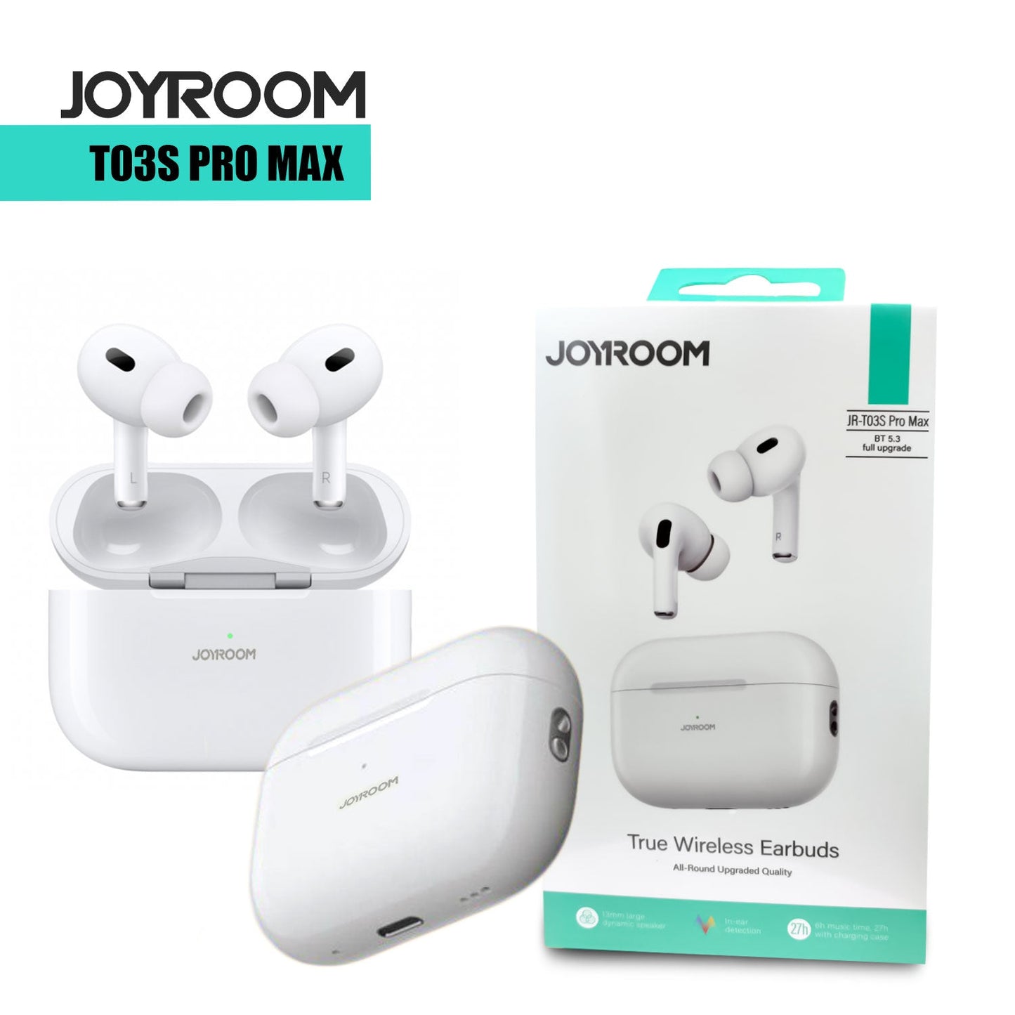 JOYROOM JR-T03S PRO MAX TRUE WITH POP UP WINDOWS WIRELESS EARBUDS ORIGINAL WHITE.