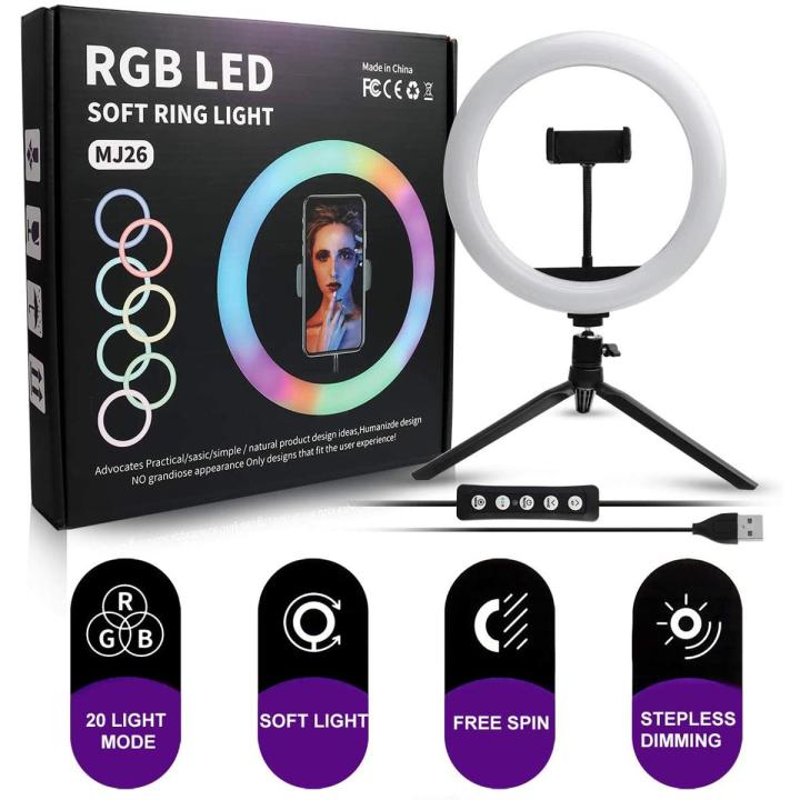 MJ-26 Dark Edge MJ-26 10.2" RGB LED Soft Ring Light, RGB Flash Ring Light for Camera Smartphone YouTube Video Shooting and Makeup Light - Best Light For Tiktok And Youtubers