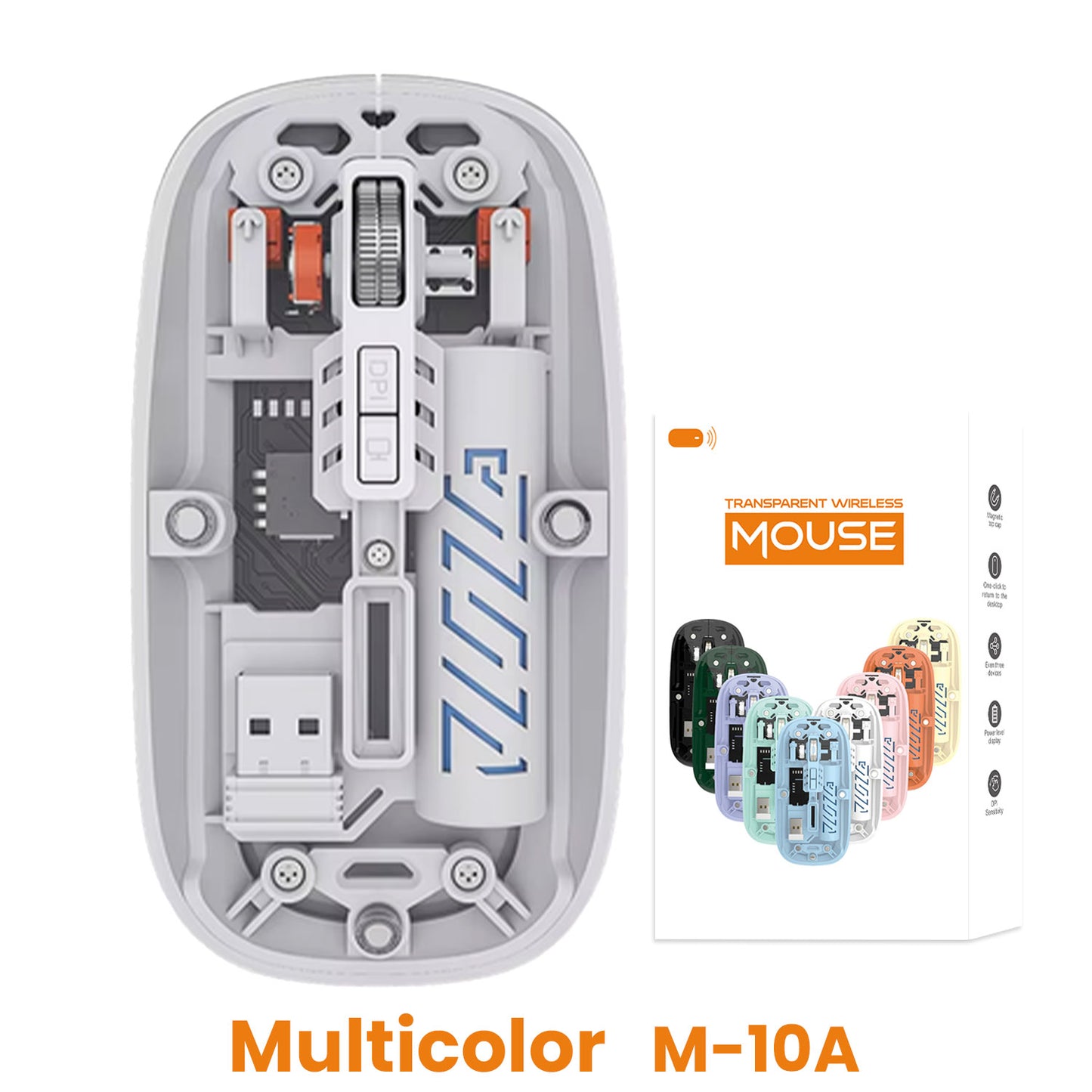 NEW TRANSPARENT M-10A WIRELESS + BLUETOOTH DUAL MODE RECHARGEABLE MOUSE