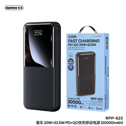 Rpp-623 Remax Rpp-623 Power Bank 20000mah 20w+22.5w Pd+Qc with 3 Output + 1 Input Black