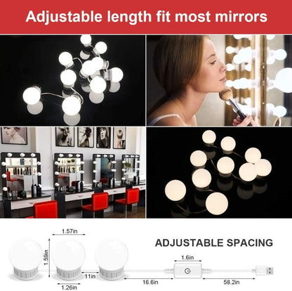 Vanity Mirror Lights kit,LED Lights for Mirror with Dimmer and USB Phone Charger,LED Makeup Mirror Lights Kit Hollywood Style Lighting Fixture Strip for Bathroom Dressing Room Vanity Table 10 bulbs