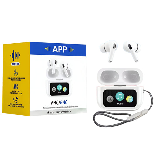 A9 PRO APP ANC/ENC DISPLAY TOUCH CONTROL BT 5.4 Wireless EARBUDS WITH ZWSVIBE APP WHITE.