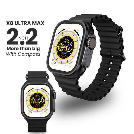 2.2 INCH X8 ULTRA MAX WITH COMPASS SMART WATCH SERIES 8 NFC ALWAYS-ON DISPLAY & WIRELESS CHARGING WITH WEARFIT PRO APP BLACK.