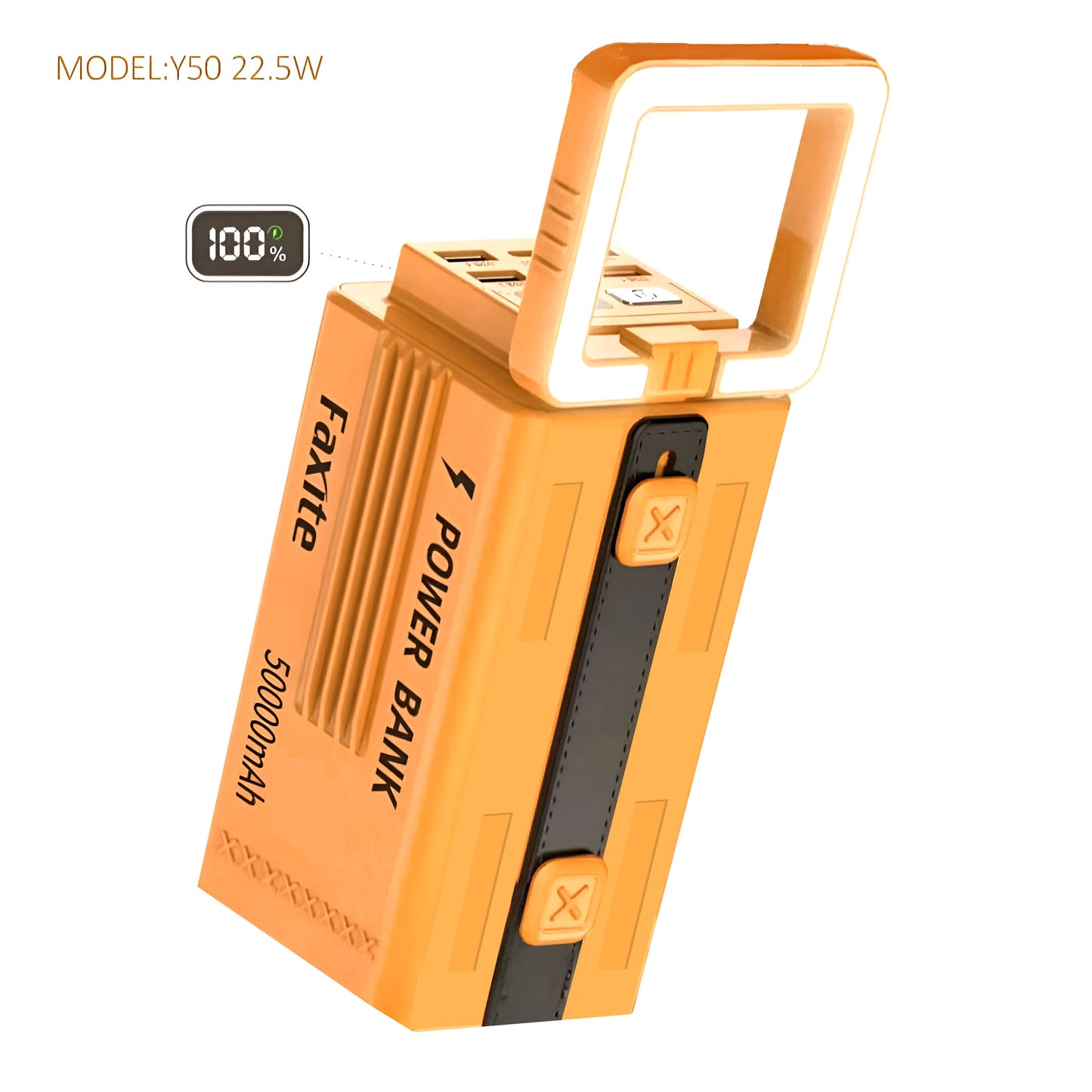 FAXITE Y50 50000MAH 22.5W FAST CHARGING PORTABLE POWER BANK WITH LED LIGHT YELLOW.